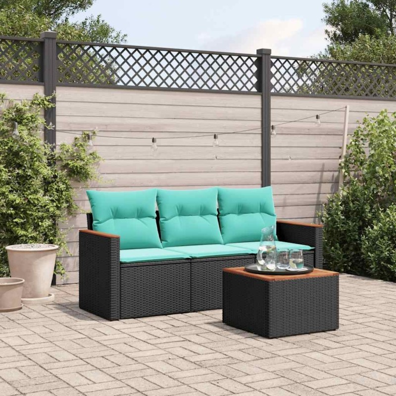 Ensemble de canapé de jardin 4 pcs avec coussins noir résine tressée 584478584478