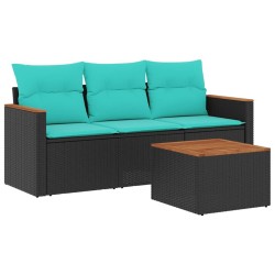 Ensemble de canapé de jardin 4 pcs avec coussins noir résine tressée 584478584478