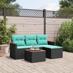 Ensemble de canapé de jardin 5 pcs avec coussins noir résine tressée 584479584479