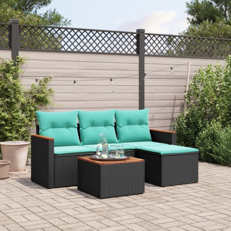 Ensemble de canapé de jardin 5 pcs avec coussins noir résine tressée 584479584479