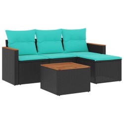 Ensemble de canapé de jardin 5 pcs avec coussins noir résine tressée 584479584479