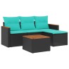 Ensemble de canapé de jardin 5 pcs avec coussins noir résine tressée 584479584479