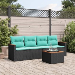 Ensemble de canapé de jardin 5 pcs avec coussins noir résine tressée 584481584481