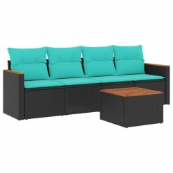 Ensemble de canapé de jardin 5 pcs avec coussins noir résine tressée 584481584481