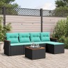 Ensemble de canapé de jardin 6 pcs avec coussins noir résine tressée 584482584482
