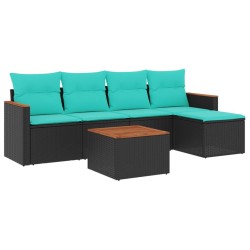 Ensemble de canapé de jardin 6 pcs avec coussins noir résine tressée 584482584482