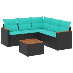 Ensemble de canapé de jardin 6 pcs avec coussins noir résine tressée 584483584483