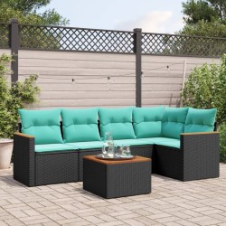 Ensemble de canapé de jardin 6 pcs avec coussins noir résine tressée 584484584484