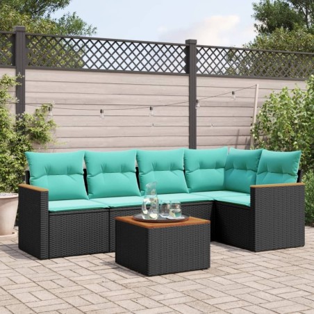 Ensemble de canapé de jardin 6 pcs avec coussins noir résine tressée 584484584484