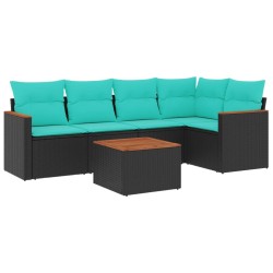 Ensemble de canapé de jardin 6 pcs avec coussins noir résine tressée 584484584484