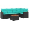 Ensemble de canapé de jardin 6 pcs avec coussins noir résine tressée 584484584484