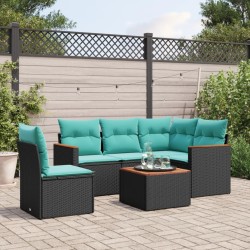 Ensemble de canapé de jardin 6 pcs avec coussins noir résine tressée 584485584485