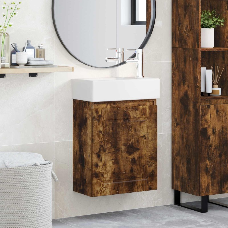 Meuble de salle de bain avec robinet Chêne fumé 584493584493