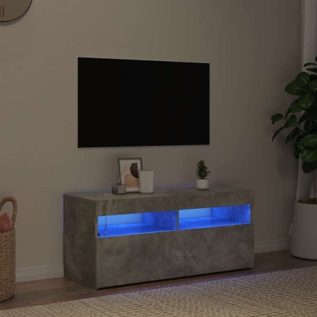 Meuble TV avec lumières LED gris béton 90x35x40 cm 613806613806