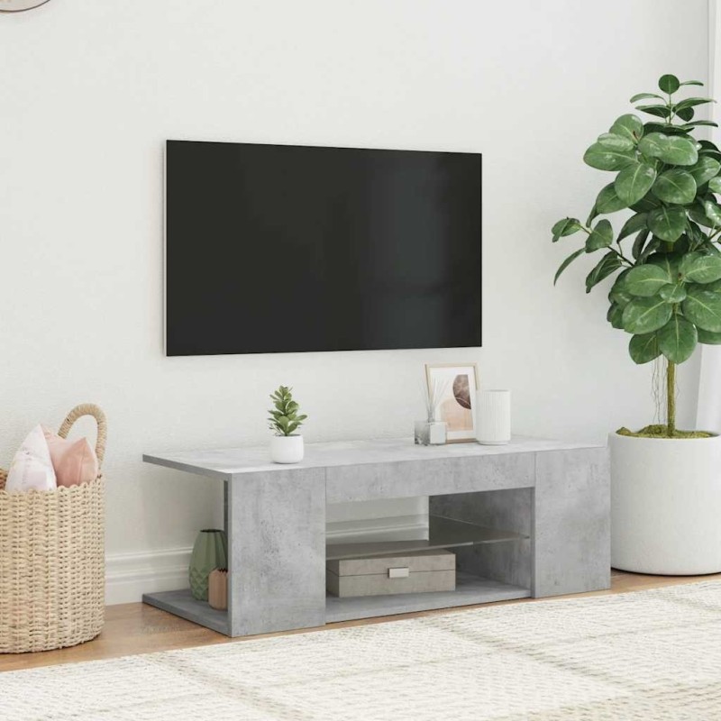 Meuble TV avec lumières LED gris béton 90x39x30 cm 613808613808