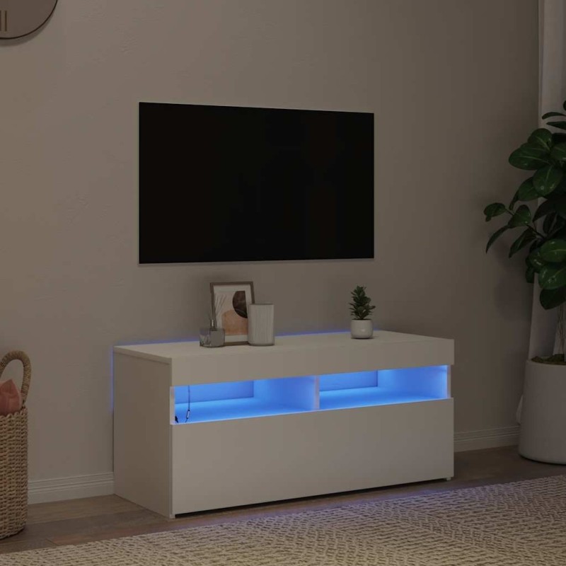 Meuble TV avec lumières LED blanc 90x35x40 cm 613827613827
