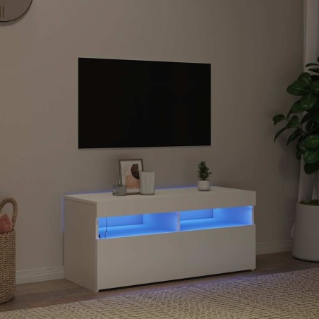 Meuble TV avec lumières LED blanc 90x35x40 cm 613827613827