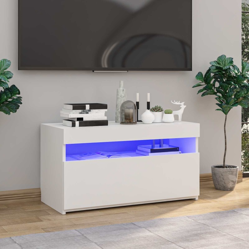 Meuble TV avec lumières LED Blanc 75x35x40 cm 613828613828
