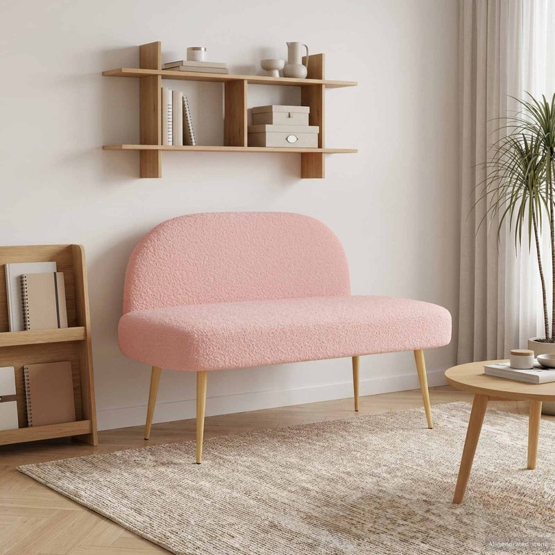 Banc rembourré avec dossier Rose 110 x 60 x 76 cm Bouclé 613829613829