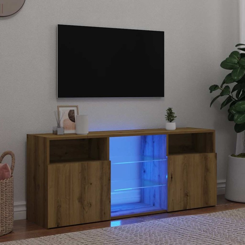 Meuble TV avec lumières LED chêne artisanal bois d'ingénierie 613836613836