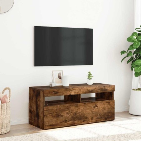 Meuble TV avec lumières LED Chêne fumé 90x35x40 cm 613837613837