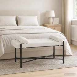 Banc capitonné à boutons avec coussins Crème 110 x 40 x 46 cm 613842613842