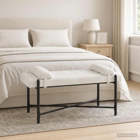 Banc capitonné à boutons avec coussins Crème 110 x 40 x 46 cm 613842613842