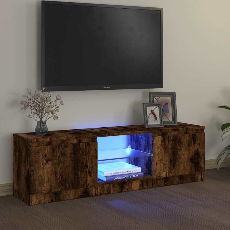 Meuble TV avec lumières LED chêne fumé 120x30x36 cm 613843613843