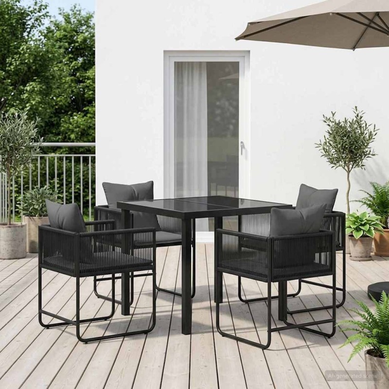 Ensemble de salle à manger pour jardin 5 pcs Noir et anthracite 613853613853