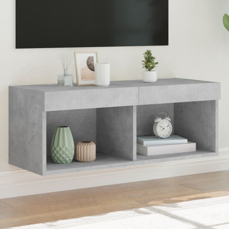 Meuble TV avec lumières LED gris béton 80x30x30 cm 613856613856