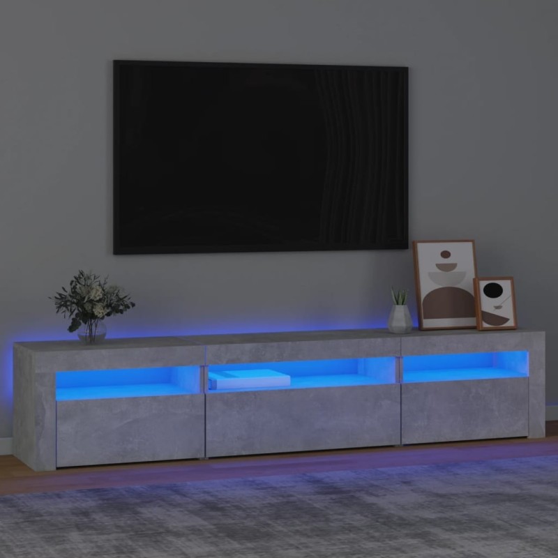 Meuble TV avec lumières LED Gris béton 195x35x40 cm 613895613895