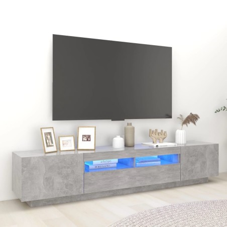 Meuble TV avec lumières LED Gris béton 200x35x40 cm 613896613896