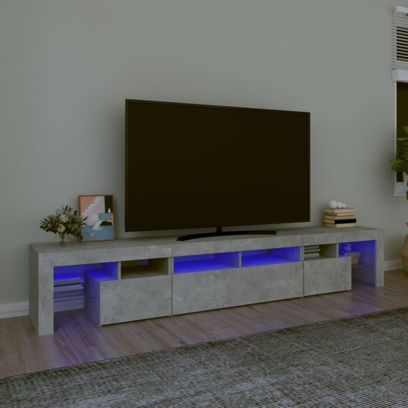 Meuble TV avec lumières LED Gris béton 230x36,5x40 cm 613904613904