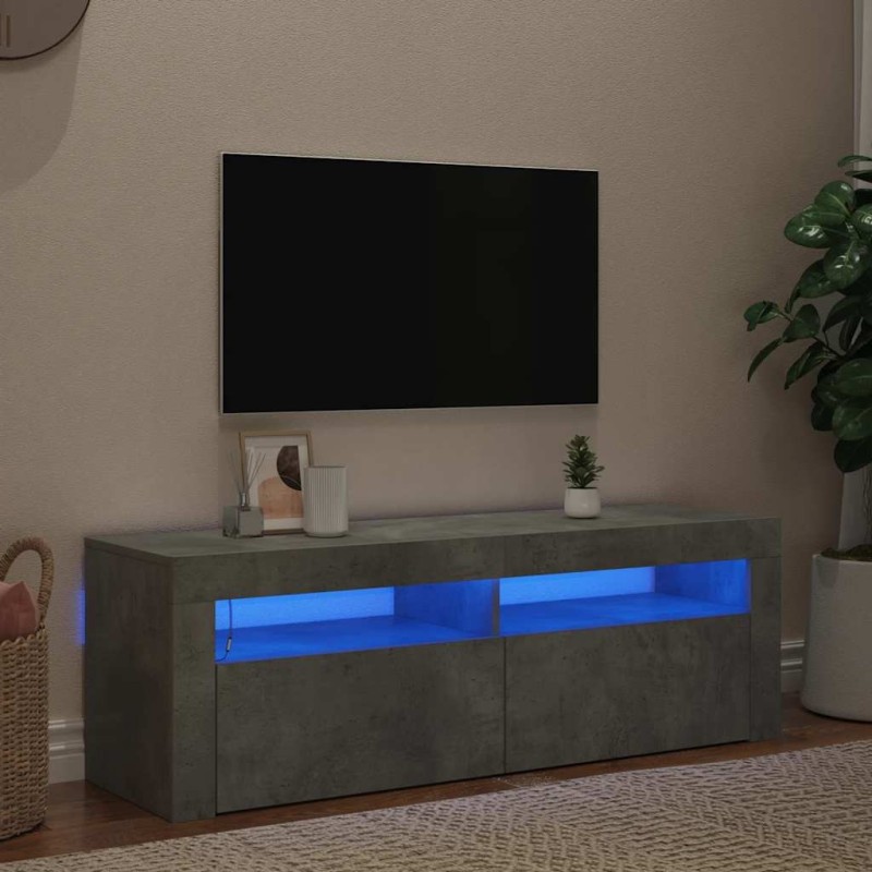 Meuble TV avec lumières LED gris béton 120x35x40 cm 613914613914