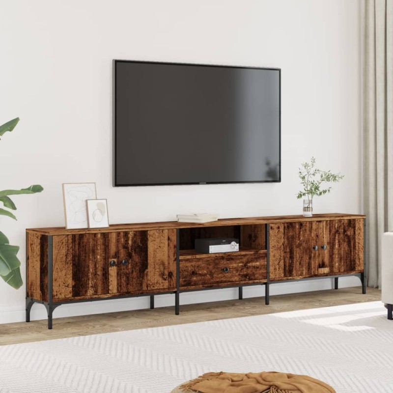 Meuble TV avec tiroir vieux bois 200x25x44 cm bois d'ingénierie 613936613936