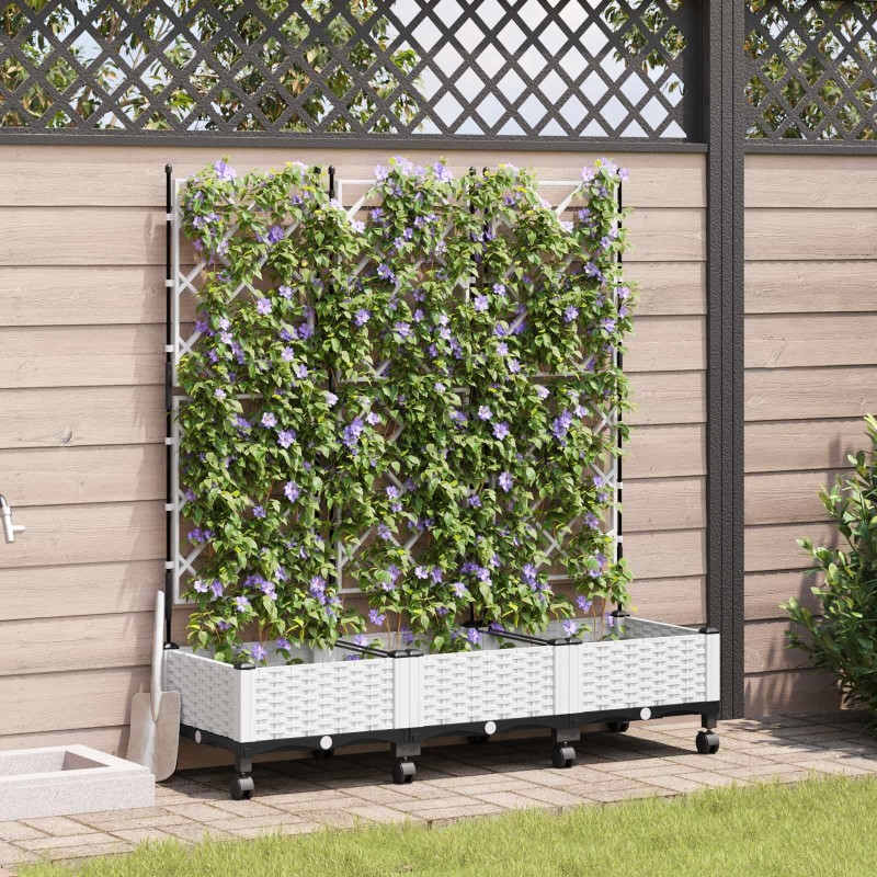 Bac de jardin avec treillis et roues 3 pc Blanc PP 613946613946