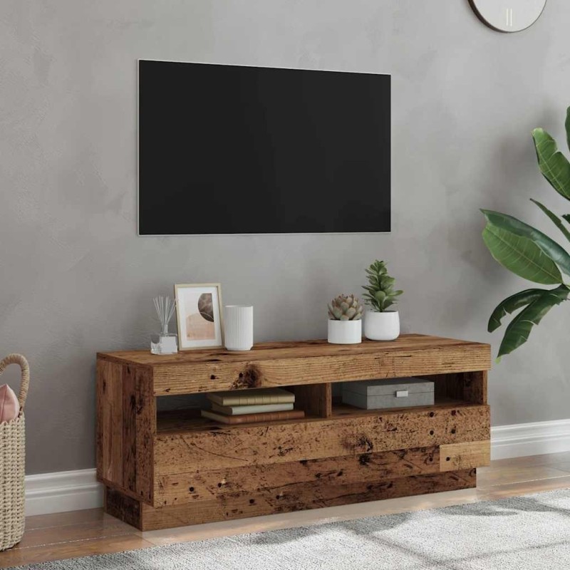 Meuble TV avec lumières LED vieux bois bois d'ingénierie 613966613966