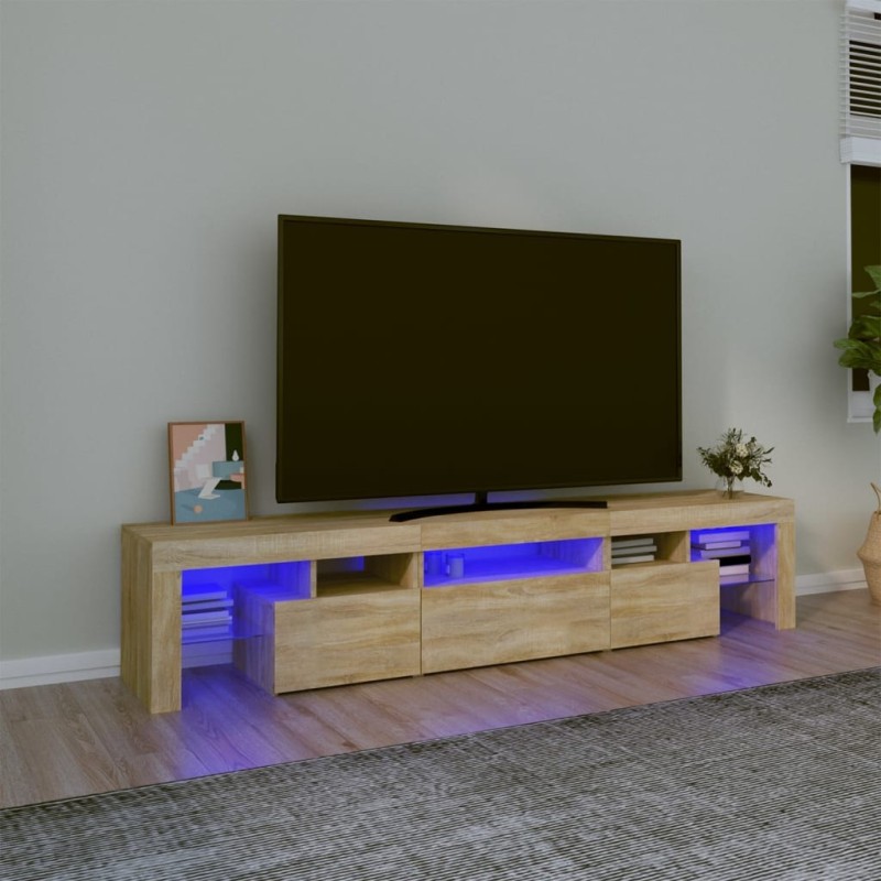 Meuble TV avec lumières LED Chêne sonoma 200x36,5x40 cm 613980613980