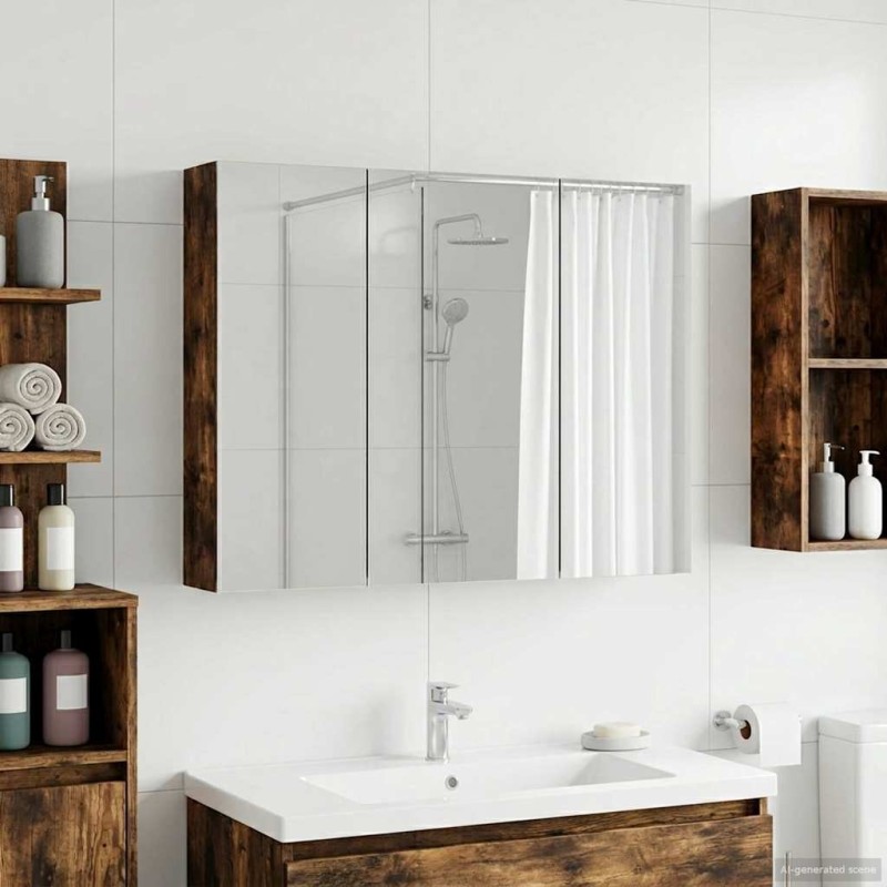 Armoire Miroir de Salle de Bain Chêne fumé 100 x 14,5 x 70 cm 614027614027