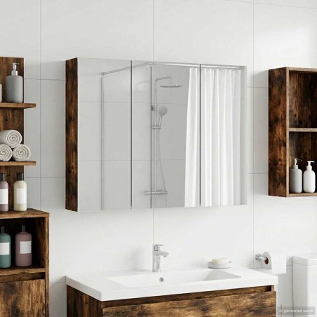 Armoire Miroir de Salle de Bain Chêne fumé 100 x 14,5 x 70 cm 614027614027