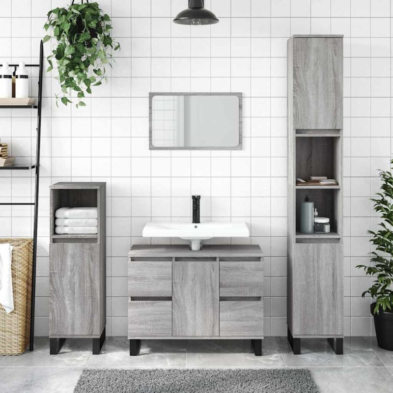 Armoire salle de bain sonoma gris 80x33x60 cm bois d'ingénierie 614029614029