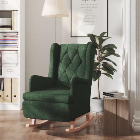 Fauteuil avec pieds à bascule en bois d'hévéa Vert foncé Tissu 614049614049