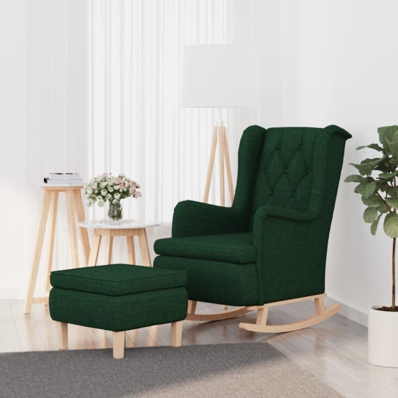 Fauteuil avec pieds à bascule et tabouret Vert foncé Tissu 614050614050