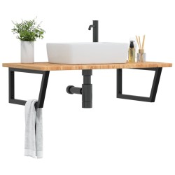 Étagère de vasque murale acier et bois de chêne massif 614056614056