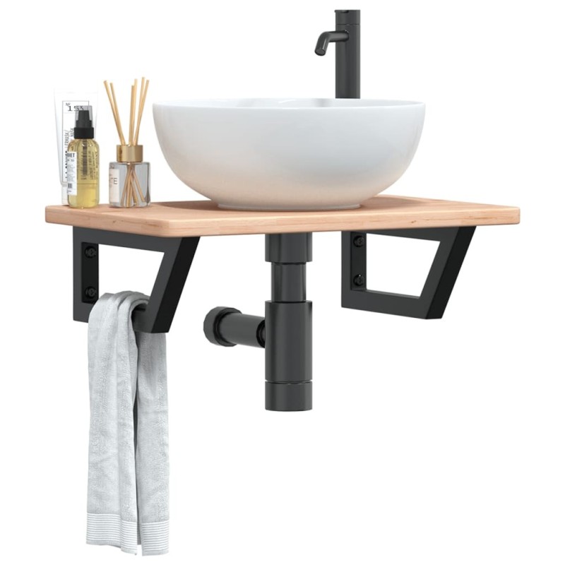 Étagère de vasque murale acier et bois de chêne massif 614058614058
