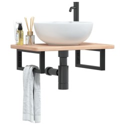 Étagère de vasque murale acier et bois de chêne massif 614059614059