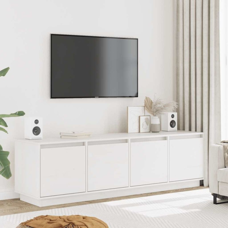 Meuble TV Blanc 156x37x45 cm Bois de pin massif 614067614067