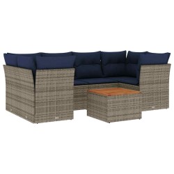 Salon de jardin 7 pcs avec coussins gris résine tressée 614093614093