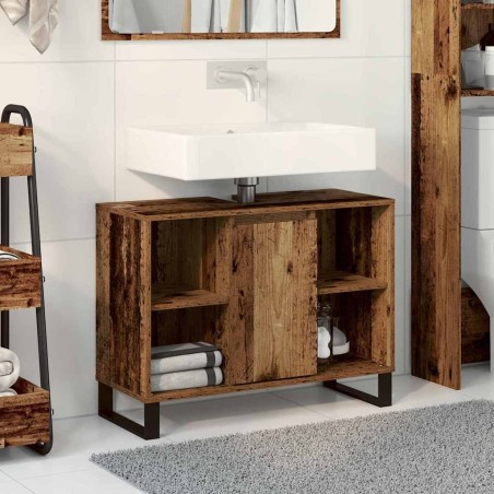 Cabinet de salle de bain avec porte Bois Ancien 80 x 33 x 60 cm 614116614116