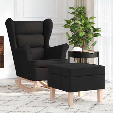 Chaise à bascule avec repose-pied Noir Tissu 614119614119